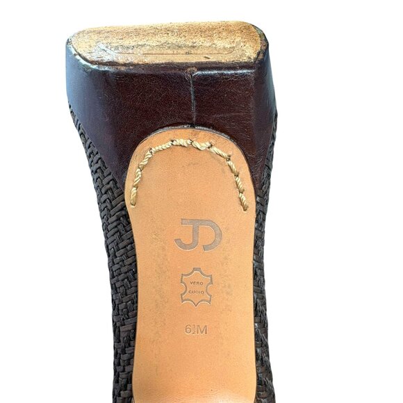 Joan and David Brown Woven Leather Platform Almond Toe Pumps - Picture 5 of 11